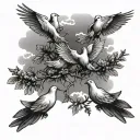 5 doves flying through a cloud with tree of heaven tattoo design idea