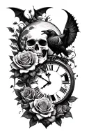 Roses, skulls, moon, raven, clock, flash, bat, heart tattoo design idea
