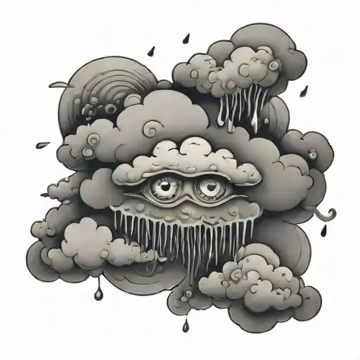 raining cloud with three eyes in the cloud tattoo design idea