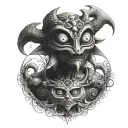 majoras mask moon with octypus god with calm eyes swallowing a woman tattoo design idea