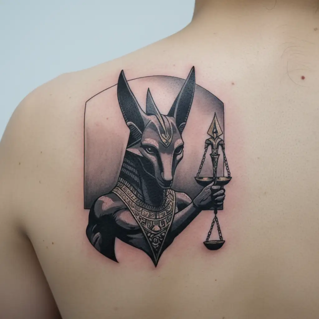 Anubis holding a scale tattoo design idea