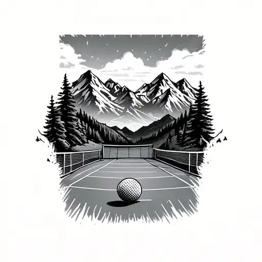 Tennis and mountains across tattoo design idea