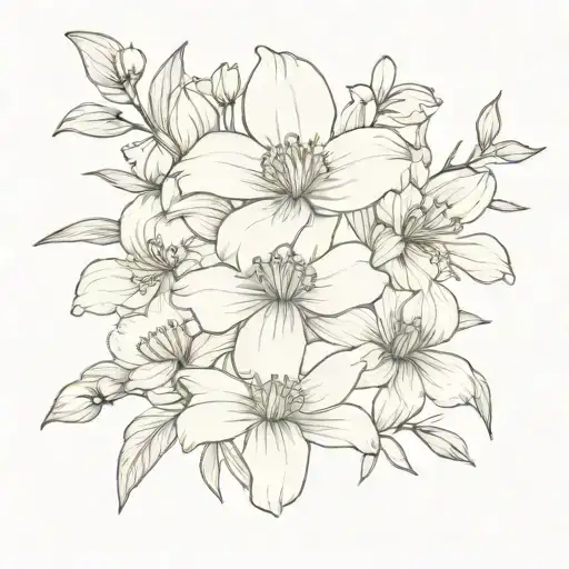coneflower honeysuckle iris anemone bouquet  tattoo design idea