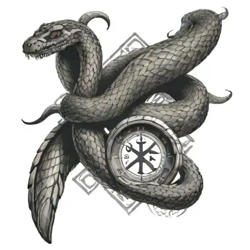 ade whit runes and snake tattoo design idea