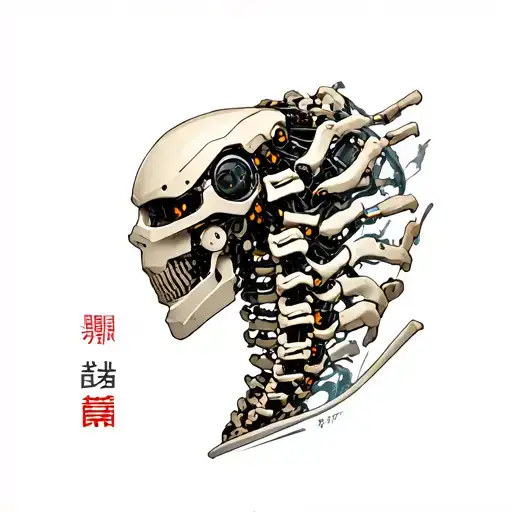 small robotic spine tattoo from cyberpunk 2077 character immersed tattoo design idea