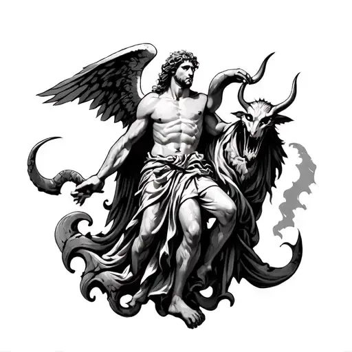 St Michael Stepping On Devil tattoo design idea