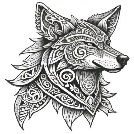 wolf aztec tattoo design idea
