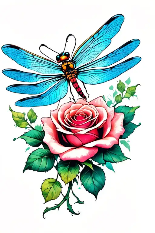 dragonfly rose intertwined tattoo design idea