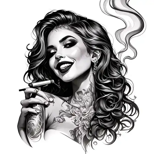 sexy, smoker, beautiful, happy tattoo design idea