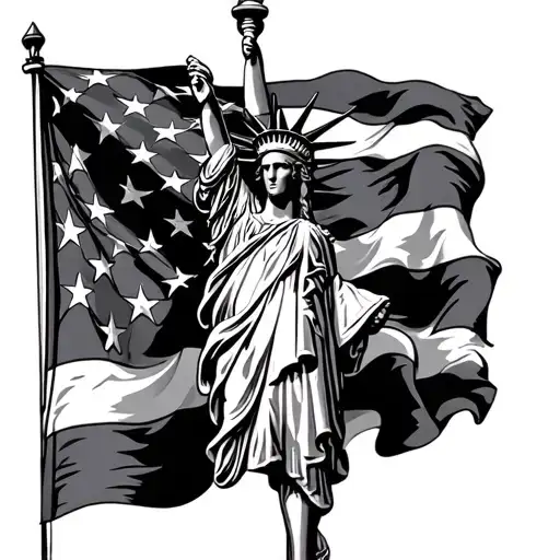 rippled American flag with 1776 declaration liberty tattoo design idea