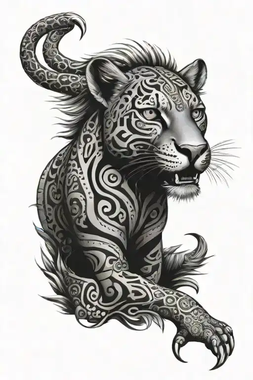 aztec jaguar leg sleeve tattoo design idea