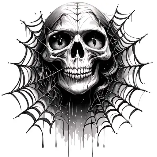 skulls and spider webs coming out of the eyes tattoo design idea