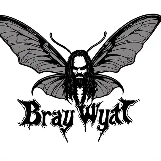 wwe superstar Bray Wyatt's moth logo with his name under the moth in a creepy scratchy font tattoo design idea