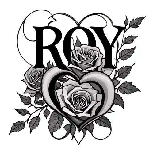"Roy" roses entwined hearts tattoo design idea