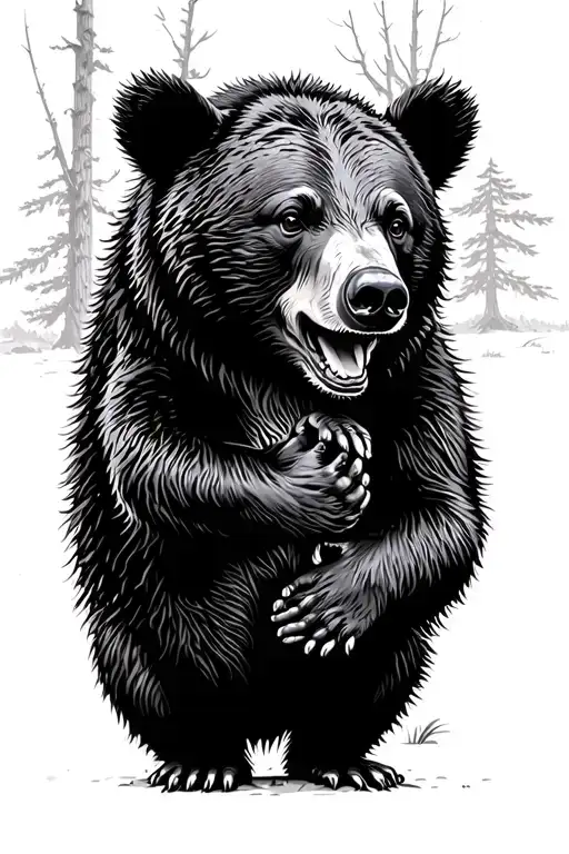 black bear cubs playing in a forest tattoo design idea