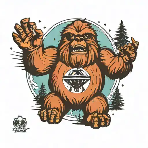 ufo beaming up sasquatch tattoo design idea