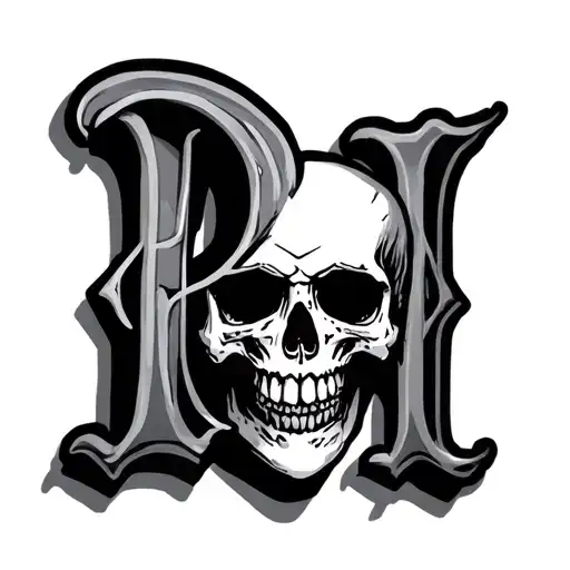 d an m initials with skull tattoo design idea