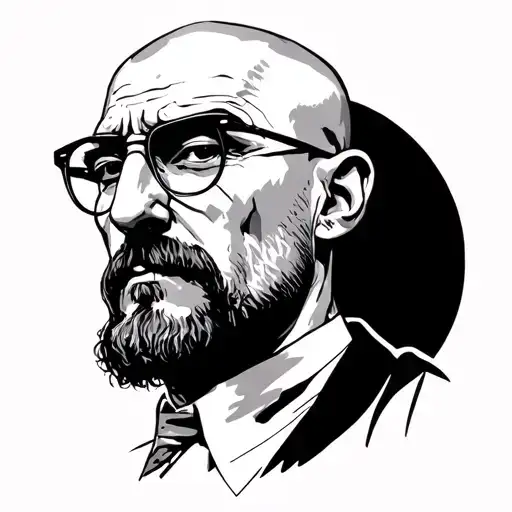 walter white drawn in a simple style, black and white very sexy tattoo design idea