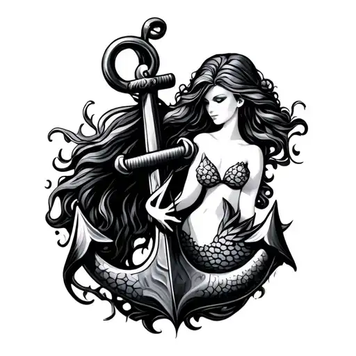 anchor with mermaid tattoo design idea
