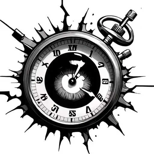 broken stopwatch with anime eye inside tattoo design idea