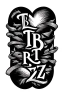The initials TB RT LZ MB ZZ in nice casual cursive writing on a horizontal line connected to a heart tattoo  tattoo design idea