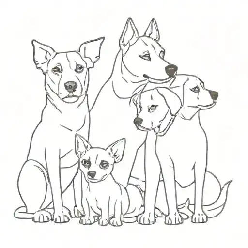 memorial three dogs- Hannah, Gracie and Nico and two cats- Sammy and Calvin  tattoo design idea