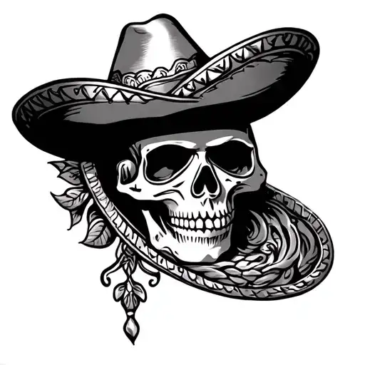 mexican skull sombrero tattoo design idea