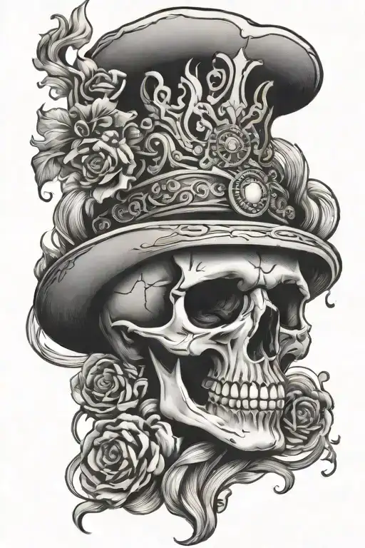 Skull and smoke rising tattoo design idea