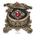 ruby ring in front of open wooden jewellery box tattoo design idea