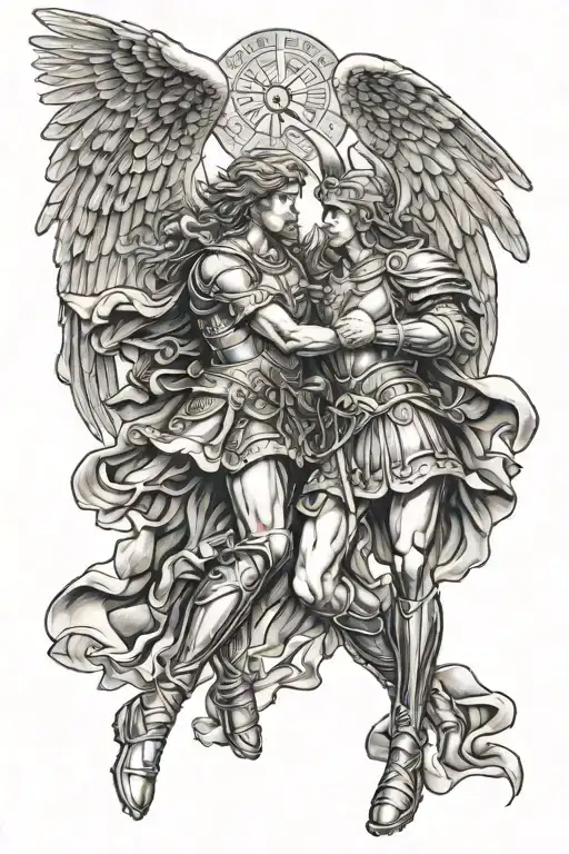 saint michael fighting each other tattoo design idea