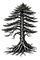 pine tree with roots tattoo design idea