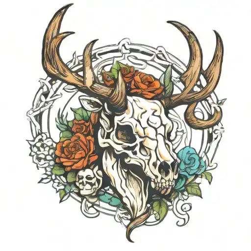 elk skull with snake   tattoo design idea