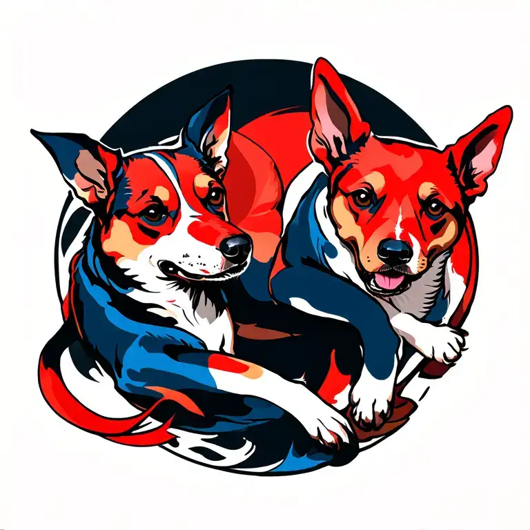 Blue heeler and red heeler in dynamic pose tattoo design idea