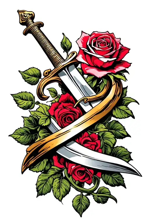 rose wrapped around a sword tattoo design idea