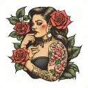 sexy chubby girl holding a rose tattoo design idea