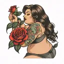 sexy chubby girl holding a rose tattoo design idea