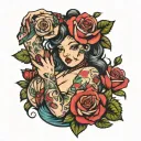 sexy chubby girl holding a rose tattoo design idea