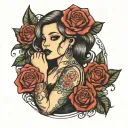 sexy chubby girl holding a rose tattoo design idea