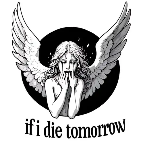 Crying angel, and a text that says "if i die tomorrow" tattoo design idea