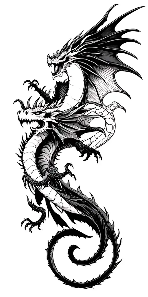 Skul and dragon flying tattoo design idea