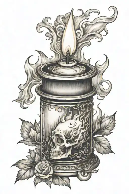 antique candle burning tattoo design idea