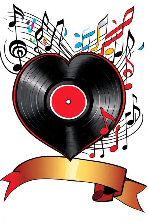 A tattoo design featuring a heart-shaped vinyl record with music notes flowing out of it, symbolizing your love for music and your passion for hip hop dancing tattoo design idea