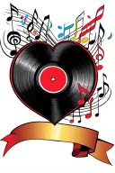 A tattoo design featuring a heart-shaped vinyl record with music notes flowing out of it, symbolizing your love for music and your passion for hip hop dancing tattoo design idea