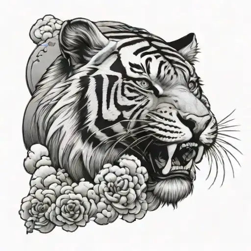 irezumi style tiger and clouds tattoo design idea