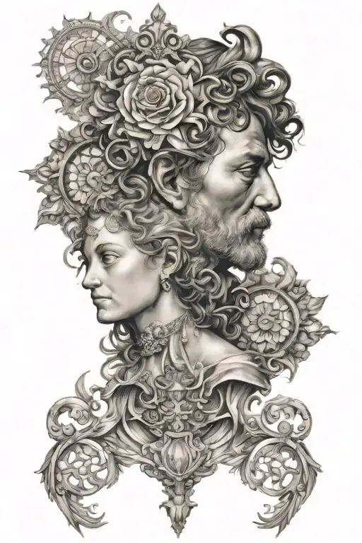 gustave dore style portrait tattoo design idea