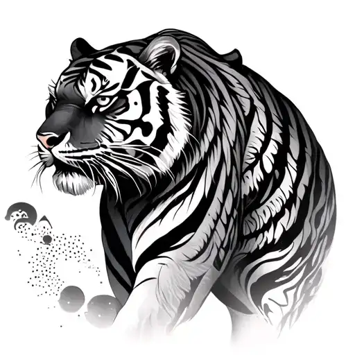 Japanese tigers facing each other w dot work with tribal tattoo design idea