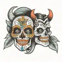 laugh now cry later mask Mexican tattoo design idea