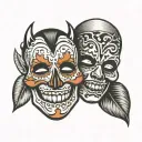 laugh now cry later mask Mexican tattoo design idea