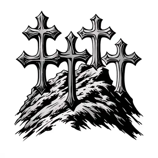 Scottish Burnette crest adding 3 crosses on a hill tattoo design idea