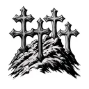 Scottish Burnette crest adding 3 crosses on a hill tattoo design idea